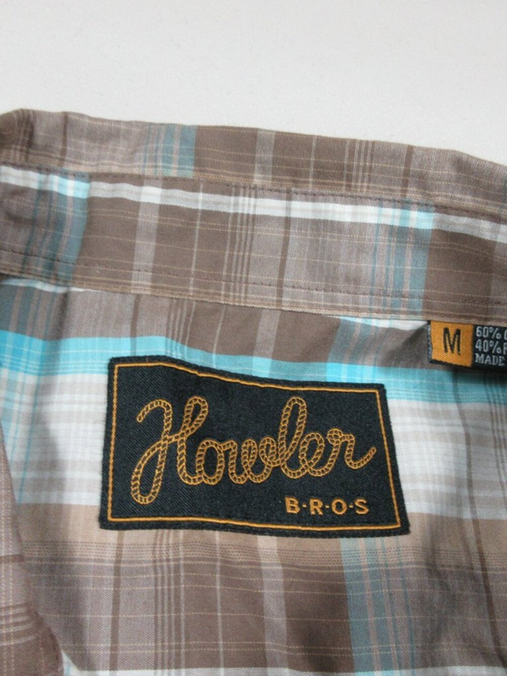 Howler Bros mens brown blue white plaid snap western shirt M EUC - Picture 5 of 10